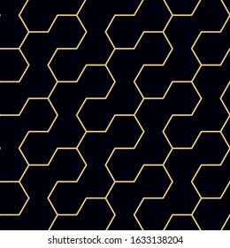 Abstract connected hexagon  line geometric pattern seamless vector light gold line color dark blue background