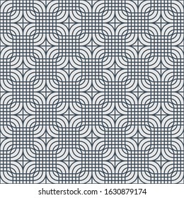 Abstract connected rounded square line geometric pattern seamless vector dark blue line  and white color  background