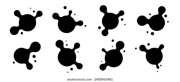 Abstract connected sphere collection. Black liquid metaball set. Amoeba blotches, drops or blobs pack. Morphing design elements for label, sticker, banner, collage, poster. Vector bundle