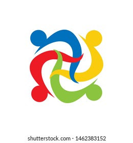 abstract connected unity people community logo design vector illustrations