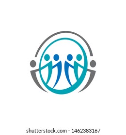 abstract connected unity people community logo design vector illustrations