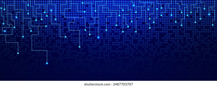 Abstract connecting circuit lines and dots with digital pixels. Network connection technology, social networking and simple technology graphic concept background. Vector illustration.