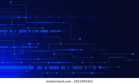 Abstract connecting dots and lines with arrows. Digital arrow sign, speed movement. Science, futuristic, energy and technology concept background. Vector illustration.