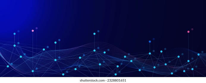 Resumen de puntos de conexión y líneas. Visualización de grandes datos, conexión de red global y trasfondo del concepto de tecnología de la comunicación. Ilustración vectorial.