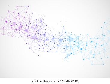 Abstract connecting dots and lines with geometric background. Modern technology connection science, Polygonal structure background. Vector illustration