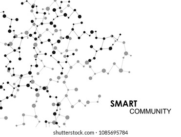 Abstract connecting dots and lines with network science and technology background.