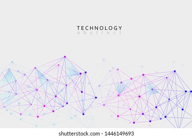 Abstract connecting dots and lines on gray background. Polygonal structure geometric tech. Pattern technology connection, algorithm science. Vector illustration