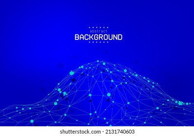 abstract connecting line dot with geometry shape and curve on gradient navy blue background for futuristic template presentation brochure adertisement background vector eps.
