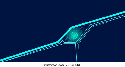 Abstract connecting lines and circles eye-shaped digital vector background. abstract circuit board and connecting lines eye-shaped digital technology vector background.