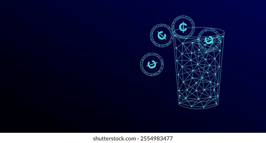 Abstract connecting lines and dot glass and coin digital finance transaction illustration background technology vector design.