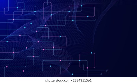 Abstract connecting lines and dots with wave flow. Network connection, social networking and global communication technology background. Vector illustration.