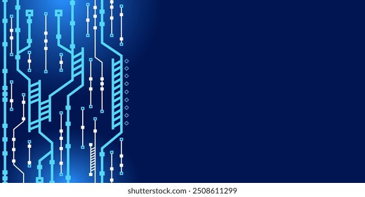 Abstract connecting lines and shapes digital technology on dark blue background.