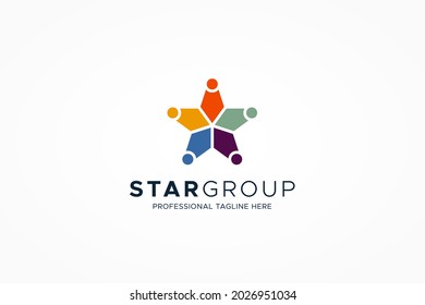 Abstract Connecting People Logo. Colorful Five Star with Human Symbol Combination isolated on White Background. Flat Vector Logo Design Template Element.