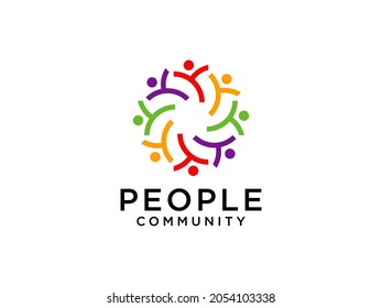 Abstract Connecting People Logo. Colorful Circle with Human Symbol Combination isolated on White Background. Flat Vector Logo Design Template Element.