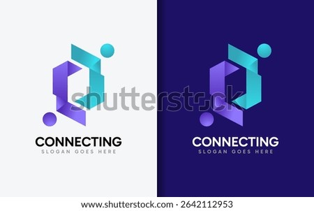 Abstract connecting people logo design with gradient modern style concept design