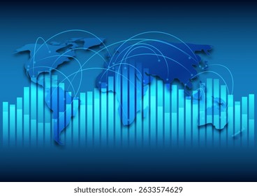 Abstract connecting world map on blue background. technology background concept. Vector illustration.