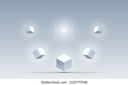 Abstract connection cubes background. Science and technology. Big data and Internet connection. Vector illustration.