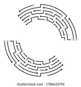 Abstract connection frame. Circular futuristic scheme. Structure of circuit board monochrome graphic. Motherboard technology ring. Mechanism of electronic communication device. Modern processor design