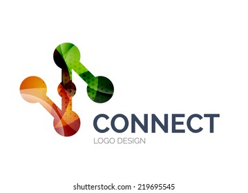 Abstract connection icon logo design made of color pieces - various geometric shapes