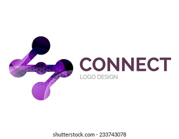 Abstract connection icon logo design made of color pieces - various geometric shapes