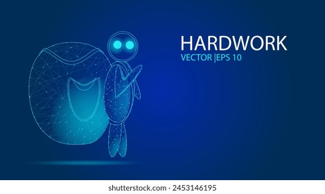 Abstract the connection line and dot with a blue dark background. Human working hard, hard work, patient, persistence, determination, confidence, Deadline, consistent, Vector EPS 10