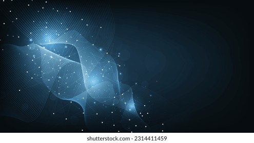 Abstract connection on dark blue background. High-tech Network technology background with dots and lines connection system.Vector abstract technology on blue background.