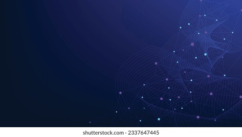 Abstract connection on dark blue background. High-tech Network technology background with dots and lines connection system. Vector abstract technology on blue background.