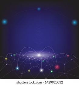 Abstract connection point on a blue background Communication technology concepts covering all areas