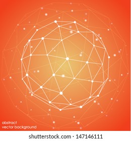 Abstract connection points and lines on a red background