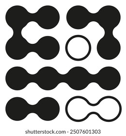 Abstract connection shapes. Black circular linked symbols. Geometric vector patterns. Modern minimalistic design.