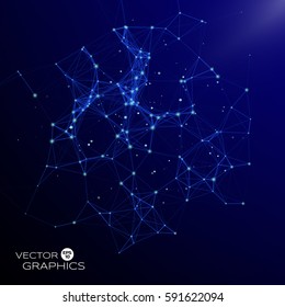 Abstract connection vector illustration with polygon and particles in space.