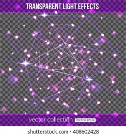 Abstract constellation with lights effect over transparent background. Vector illustration.
