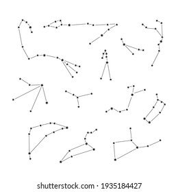 Abstract constellations set. Vector black and white illustration. 