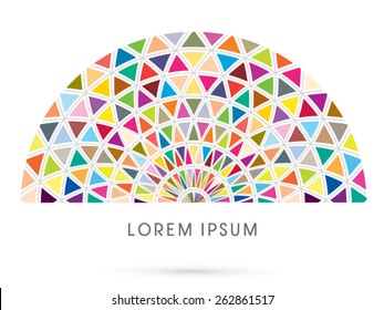 Abstract construction, architecture, building ,designed using colorful  triangle geometric shape ,logo, symbol, icon, graphic, vector.