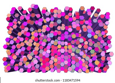 Abstract construction of hexagons. Isolated on white background. 3d Vector illustration. Top view. 