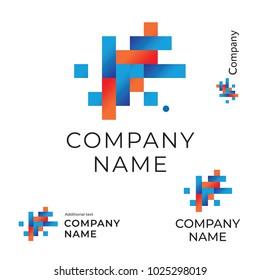Abstract Construction Logo with Lines and Squares. Bright Colorful Modern Identity Brand Icon Symbol. Concept Set Template Vector