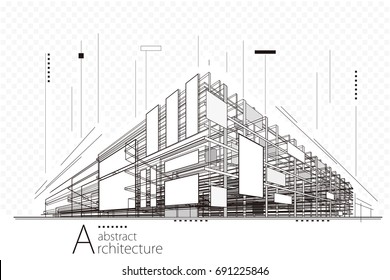 Abstract construction perspective architecture designing line art background.  
