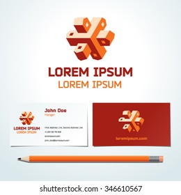 Abstract construction or real estate vector logo and business card template (free font Bender used)