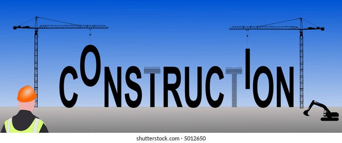 abstract construction site with worker and cranes