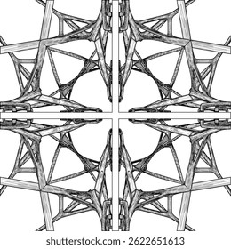 Abstract Construction Structure Vector 600. Silhouette Illustration Of Architectural Construction Isolated On White Background.