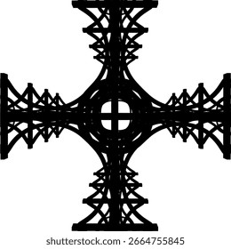 Abstract Construction Structure Vector 604. Silhouette Illustration Of Architectural Construction in a Cross Shape Isolated On a White Background.