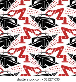 Abstract constructionism seamless pattern automobile production. Vector illustration