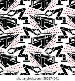 Abstract constructionism seamless pattern automobile production. Vector illustration