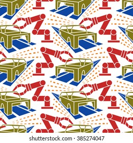 Abstract constructionism seamless pattern automobile production. Vector illustration