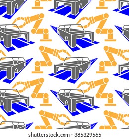 Abstract constructionism seamless pattern automobile production. Vector illustration