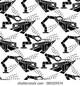 Abstract constructionism seamless pattern automobile production. Vector illustration