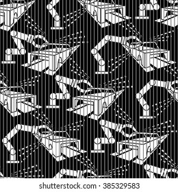 Abstract constructionism seamless pattern automobile production. Vector illustration