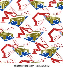 Abstract constructionism seamless pattern automobile production. Vector illustration