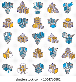 Abstract constructions vector set, dimensional designs collection.