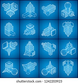 Abstract constructions vector set, dimensional designs collection.